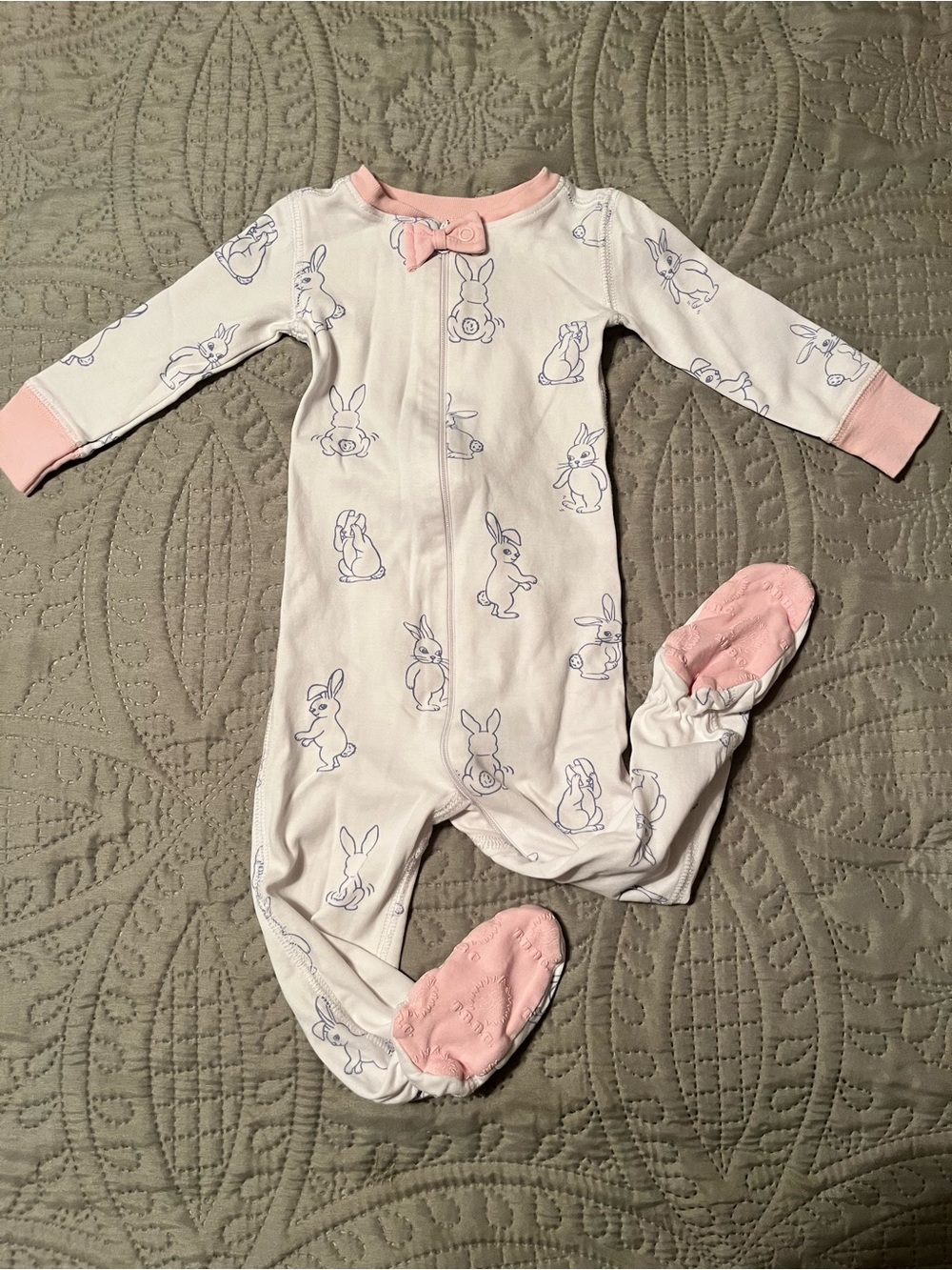 The Beaufort Bonnet Company Pink and White Bunny Footed Pajamas - Girls